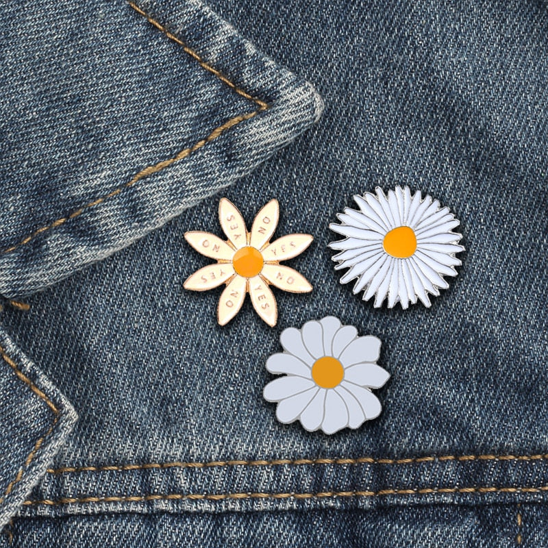 Flowers White and Yellow Yes or No Enamel Pins